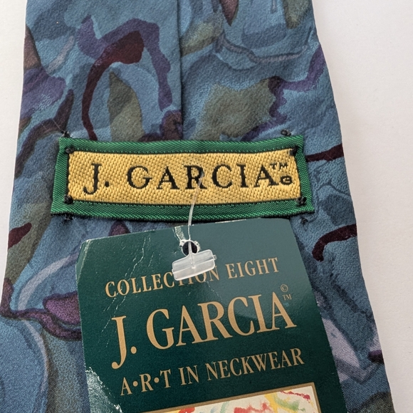 J. Garcia Blue and Gray 3.75" Wide Silk Tie With Original Tag - Picture 4 of 6